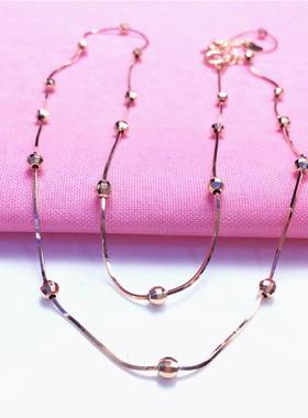 俄罗斯585紫金女士镀14k玫瑰金蛇骨珠珠项链时尚百搭简约潮流套链