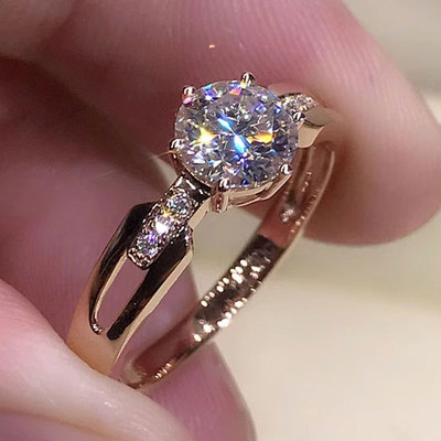 俄罗斯585紫金镀18K玫瑰金圆形镶嵌精美女轻奢简约开口可调节戒指