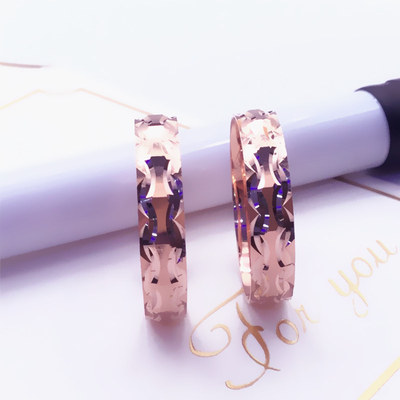 俄罗斯585紫金经典简约设计镭射戒指镀14K玫瑰金气质精美开口戒指