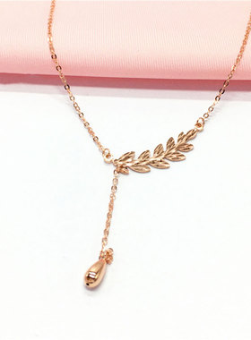 俄罗斯585紫金枫叶项链女玫瑰金百搭简约精致韩版镀14K彩金锁骨链