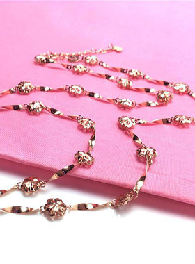 俄罗斯585紫金镀14k玫瑰金甜美高级洋气闪亮小花瓣项链高级感套链