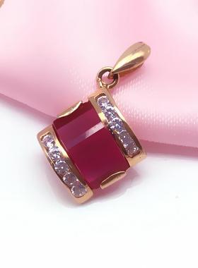 俄罗斯585紫金红石魔方吊坠镀14K玫瑰金时尚女士礼物轻奢高端气质