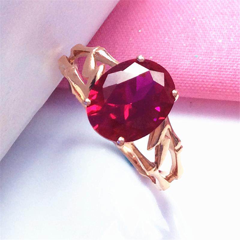 俄罗斯镀玫瑰金女时尚个性风红宝石开口可调节戒指奢华