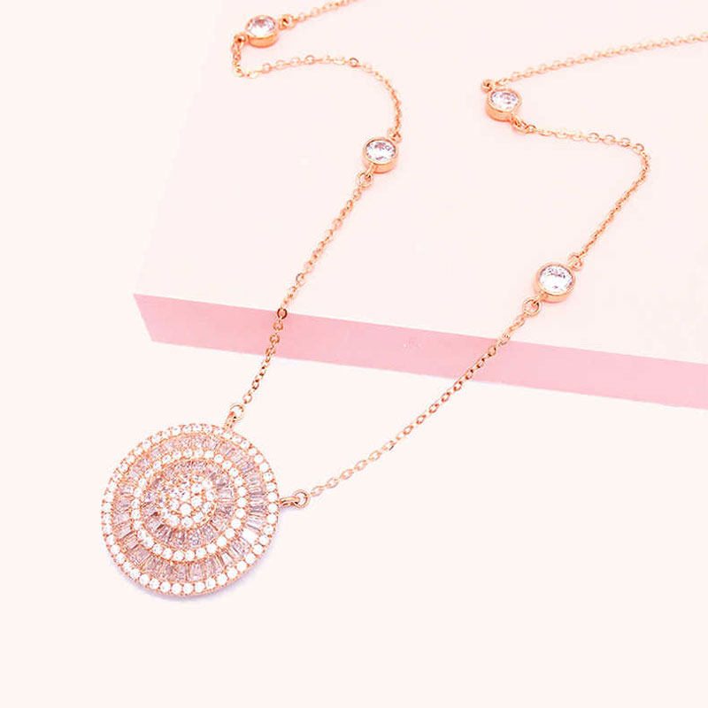 俄罗斯洋气锆石精美圆形套链镀玫瑰金时尚百搭饰品女款