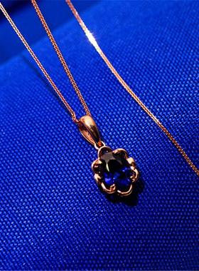 俄罗斯585紫金镀14k彩金镶嵌蓝石花朵吊坠玫瑰金气质百搭时尚项链