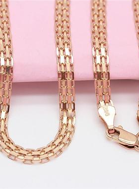 俄罗斯585紫金镀14K玫瑰金宽版蕾丝链经典欧美气质女款锁骨链礼物