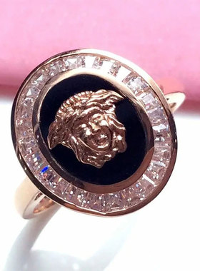 俄罗斯585紫金镀14K玫瑰金新款简约风格黑色开口可调节戒指女饰品