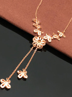 俄罗斯585紫金锁骨链镀14K玫瑰金时尚镂空四叶草项链精致欧美复古