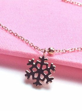 俄罗斯585紫金小清新雪花项链女款玫瑰金精美百搭设计礼物ins精致
