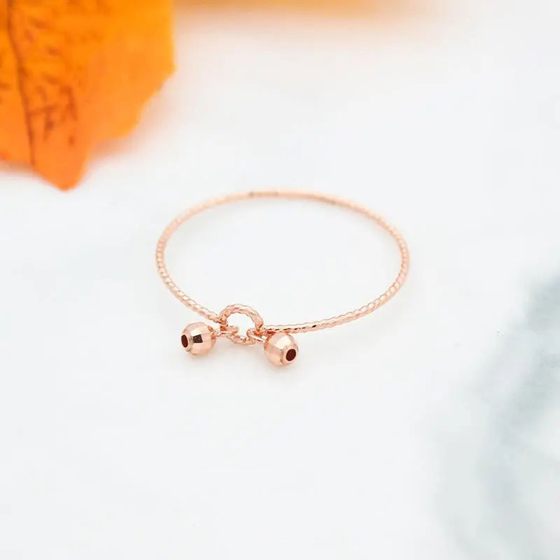 俄罗斯585紫金简约冷淡风女士铃铛开口可调节戒指玫瑰金镀14K时尚