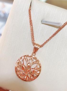 俄罗斯585紫金女款圆形花朵吊坠镀14K彩金项链潮流时尚精致感礼物