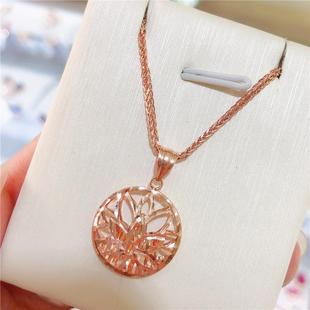 俄罗斯585紫金女款 精致感礼物 圆形花朵吊坠镀14K彩金项链潮流时尚