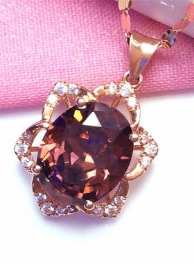 俄罗斯585紫金镶嵌烟色花朵吊坠时尚镀14K项链时尚百搭个性女礼物