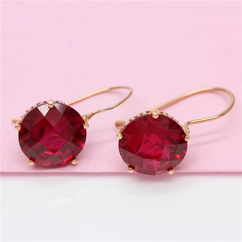 俄罗斯585紫金镀14K彩金红石圆形耳环简约轻奢气质玫瑰金耳饰女款
