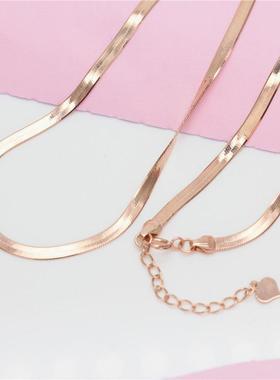 俄罗斯585紫金欧美时尚蛇骨链女款简约精美14K玫瑰金项链经典气质