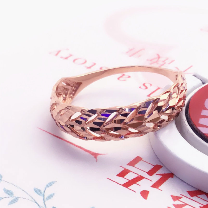 俄罗斯585紫金时尚小众镀14k玫瑰金闪亮镂空指环活口戒指潮流个性