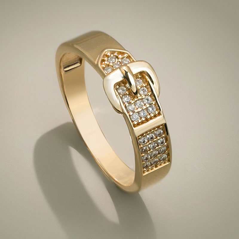 俄罗斯585紫金皮带扣宽戒指女款镀14K玫瑰金百搭慵懒风指环高级感