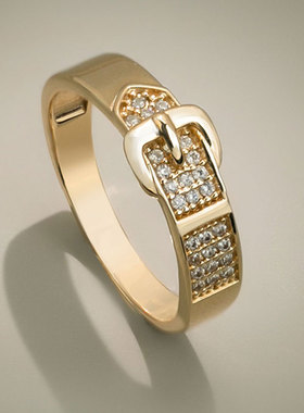 俄罗斯585紫金皮带扣宽戒指女款镀14K玫瑰金百搭慵懒风指环高级感