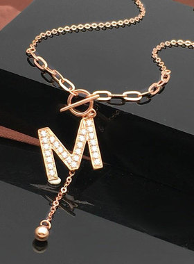 俄罗斯585紫金镀14K彩金ins韩版气质潮流字母M项链女流苏饰品礼物