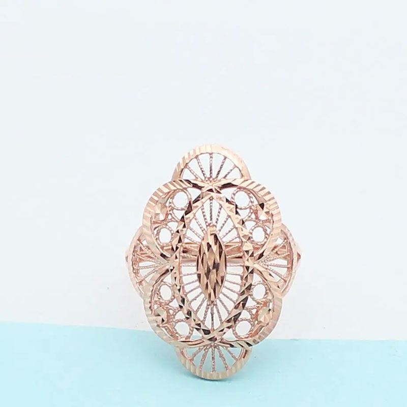 俄罗斯585紫金手饰镀14K玫瑰金时尚拉丝车花活口精致戒指小众气质