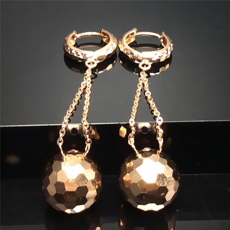 俄罗斯585紫金镭射球耳环镀18K玫瑰金小众时尚潮流耳饰送女友礼物