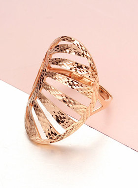 俄罗斯大气个性镂空花戒指镀玫瑰金欧美饰品女士气质时尚简约礼物