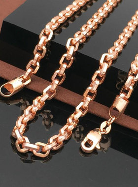 俄罗斯585紫金镀14K玫瑰金坦克链项链韩系轻奢简约时尚潮流锁骨链