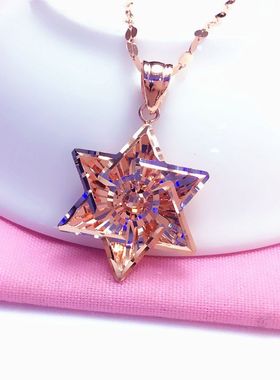 俄罗斯585紫金大气五角星吊坠女款镀14K玫瑰金精美潮流锁骨链礼物