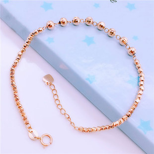 俄罗斯585紫金精致简约连珠手链高级气质女款玫瑰金手饰ins设计感