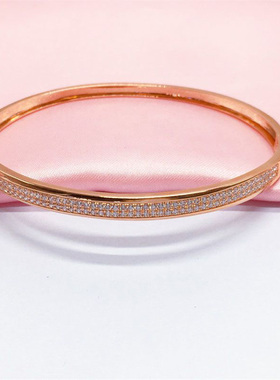 俄罗斯锆石双排手镯经典镀玫瑰金女款精致百搭高级简约优雅设计感