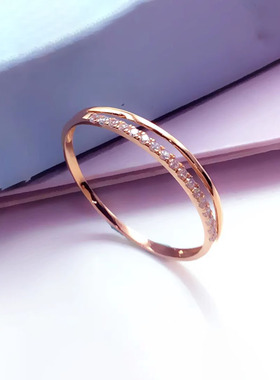 俄罗斯585紫金锆石镶嵌指环精致闪亮气质百搭镀14K玫瑰金指环礼物