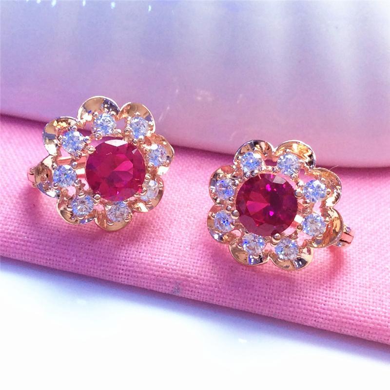 俄罗斯585紫金花朵耳环女精致设计百搭时尚简约ins礼物高级感耳饰