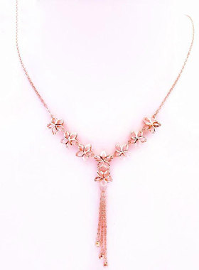 俄罗斯585紫金镀14K彩金时尚轻奢五角星流苏项链女玫瑰金礼物套链