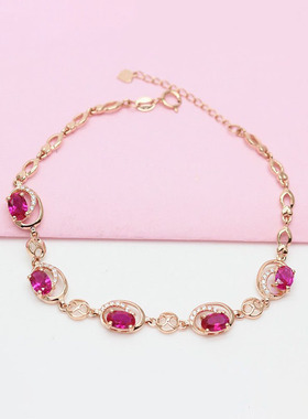 俄罗斯法式红石几何手链时尚简约潮流设计感镀玫瑰金气质女士饰品