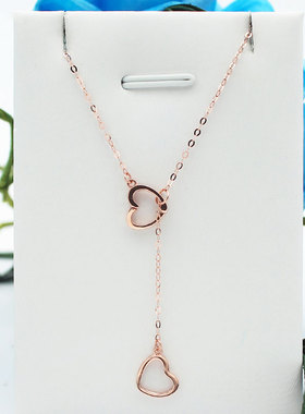 俄罗斯585紫金光面双心项链韩版时尚简约镀14K彩金欧美玫瑰金潮流