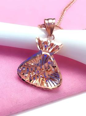 俄罗斯585紫金钱袋吊坠时尚个性彩金玫瑰金高级感镀14K项链女礼物