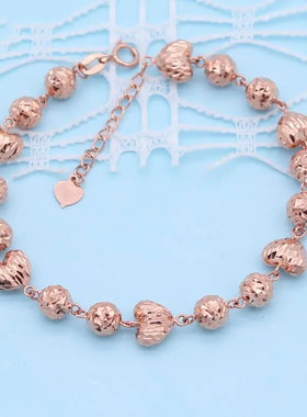 俄罗斯585紫金爱心珠珠手链韩版时尚潮流镀14K玫瑰金手饰女款礼物