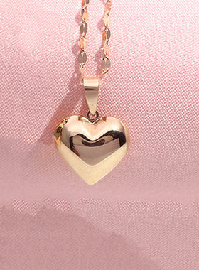 俄罗斯585紫金光面爱心形锁骨链镀14k项链饰品女优雅桃心吊坠礼物