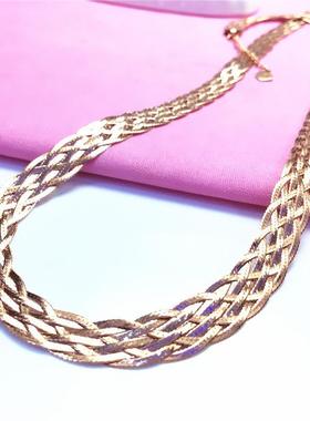 俄罗斯585紫金女款板链项链时尚豪华气质奢华镀14k玫瑰金彩金套链