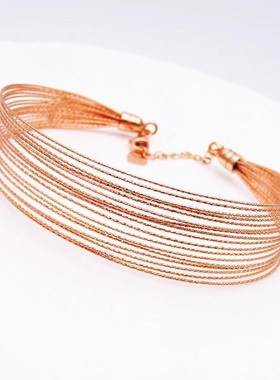 俄罗斯镀玫瑰金手饰豪华镂空手镯女经典简约气质优雅时尚潮流个性