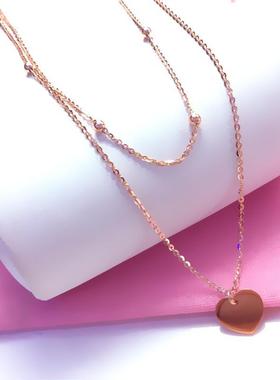 俄罗斯585紫金玫瑰金双层爱心圆珠项链气质镀14K彩金甜美女锁骨链