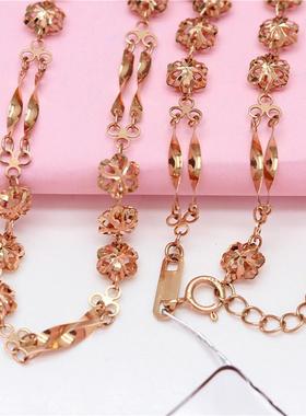 俄罗斯585紫金洋气双层拧花朵项链镀14K玫瑰金女轻奢小众套链礼物