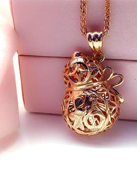 俄罗斯585紫金葫芦吊坠镀14K玫瑰金时尚女款锁骨链饰品高级感项链