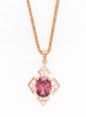 俄罗斯585紫金轻奢菱形吊坠经典优雅精致玫瑰金项链女款ins高级感