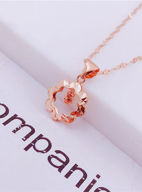 俄罗斯585紫金项链镀14K玫瑰金彩金灵动小花吊坠潮流简约女士礼物