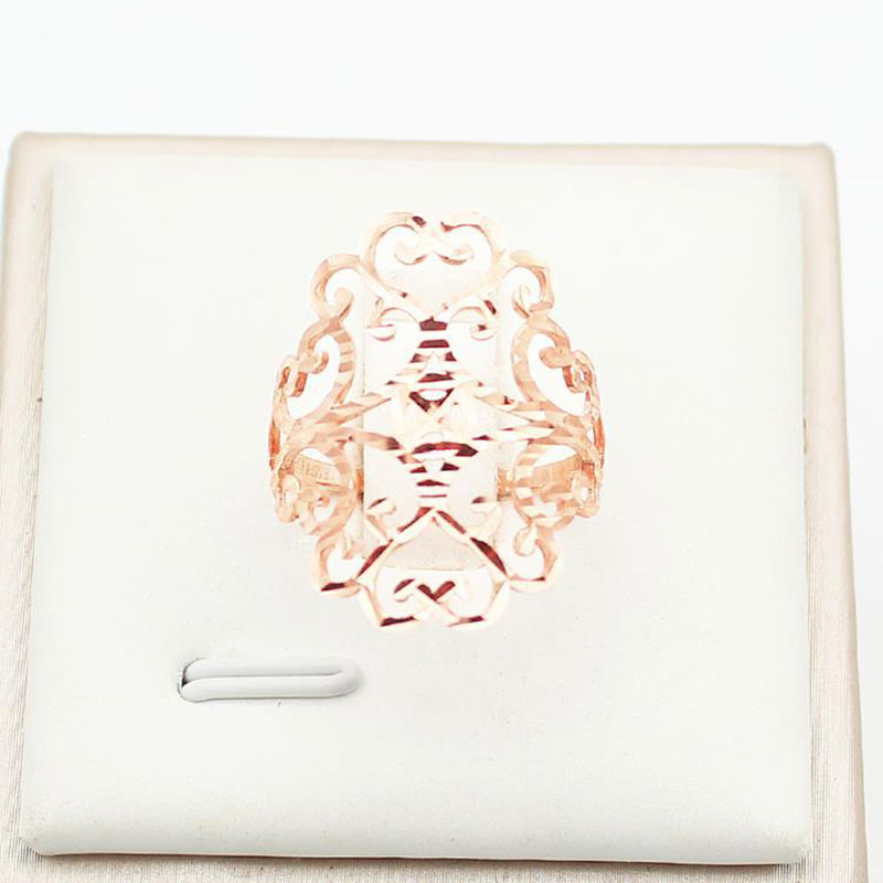 俄罗斯585紫金镀14k玫瑰金时尚气质个性女镂空宽面开口可调节戒指