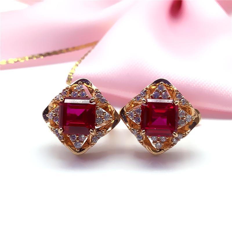 俄罗斯585紫金红色菱形耳环韩版时尚百搭ins风女款个性小众高级感