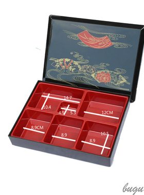 日式便当盒分餐盒寿司盒耐高温内胆饭盒套餐盒快餐盒印花盖食盒