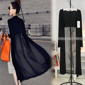 女夏季 防晒衣薄款 风衣外套中长款 莫代尔雪纺拼接开衫 外搭长袖 披肩