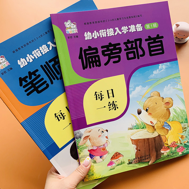 幼儿园小班中班大班学前班铅笔偏旁部首描红本写汉字练字帖3-6岁儿童练习笔画笔顺描红写字贴幼小衔接小学写字汉字描红本学前临摹